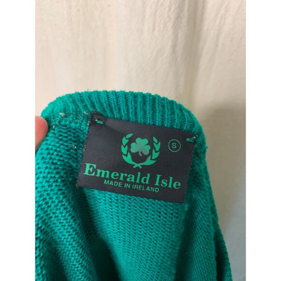 1980s Emerald Isle Ireland Kelly Green St. Patty Nordic Irish Rainbow Sweater S - Picture 2 of 4